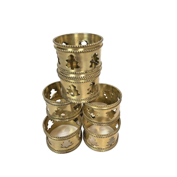 Unbranded Other - Sold - Vintage Classic Brass Christmas Tree Cut Out Round Napkin Rings Set of 8